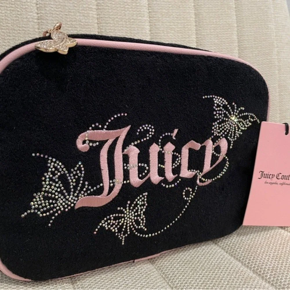 NEW Juicy Couture Black‎ Terry Butterfly Rhinestone Camera Bag Crossbody Pink
